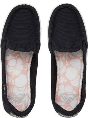 Roxy Black Slip-On Flats with Pink Floral Insole
